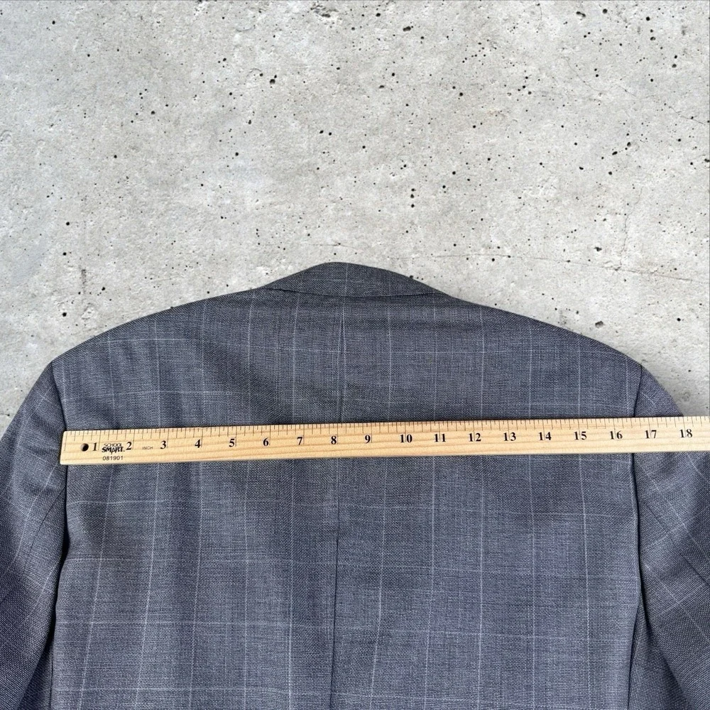 Hugo Boss Lanificio Tesse Bella Italy Gray Windowpane‎ Wool Blazer Jacket 38R